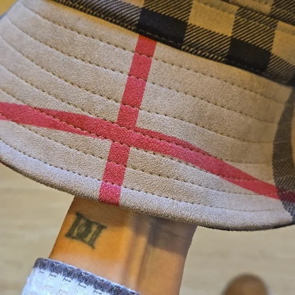 Designer Inspired Tan Suede-Like Plaid Bucket Hat - Picture 3 of 6